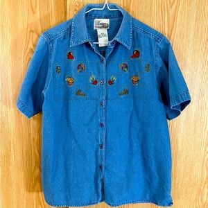Tradition Fall Embroidered Denim Button Down Shirt